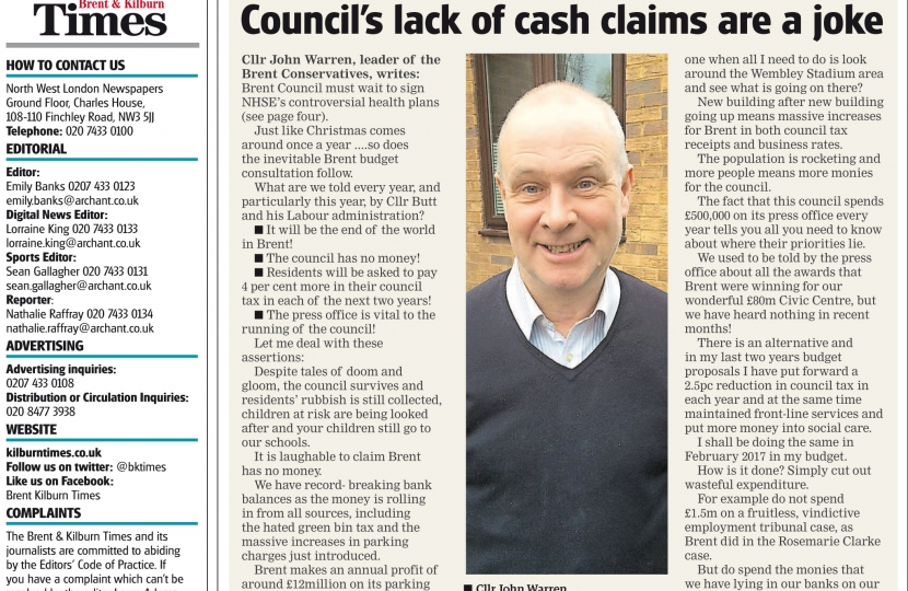 Clllr John Warren in Kilburn Times