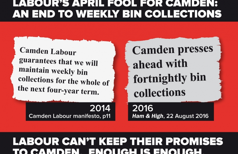 LABOUR’S APRIL FOOL FOR CAMDEN: AN END TO WEEKLY BIN COLLECTIONS