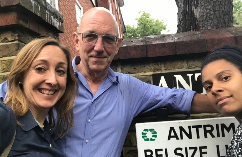 Cllr Claire-Louise Leyland, Steve Adams and Cllr Leila Roy in Antrim Road, NW3