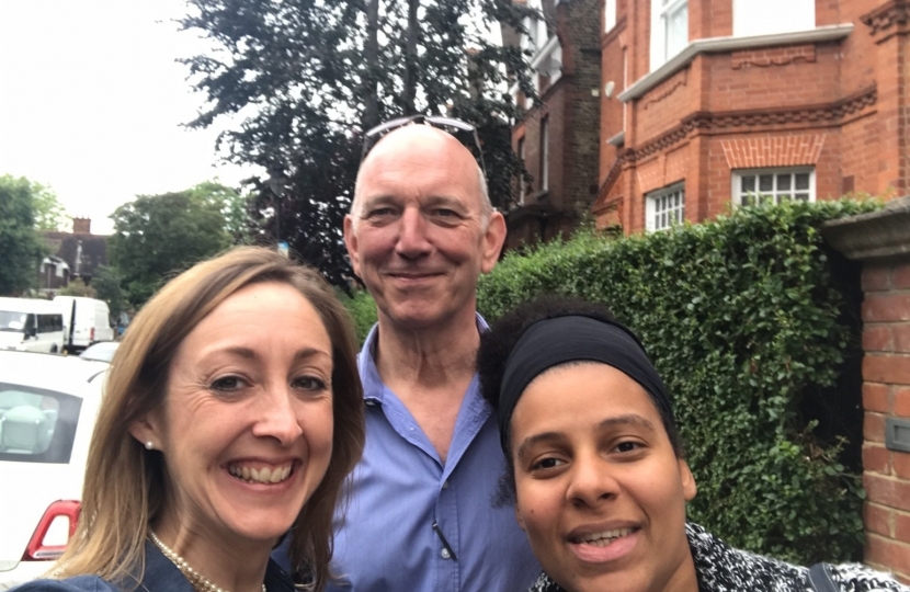 Cllr Claire-Louise Leyland, Steve Adams and Cllr Leila Roy  reporting back from Lancaster Grove, on a rather damp summer’s day