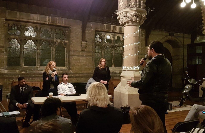 Cllr Claire-Louise Leyland at the anti-moped mugging meeting in St Stephens Hampstead, nw3