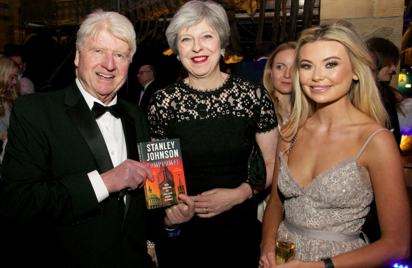 Stanley Johnson, Theresa May and Toff (Georgia Toffolo) Feb 7th 2018 The Conservatives Black and White Ball 