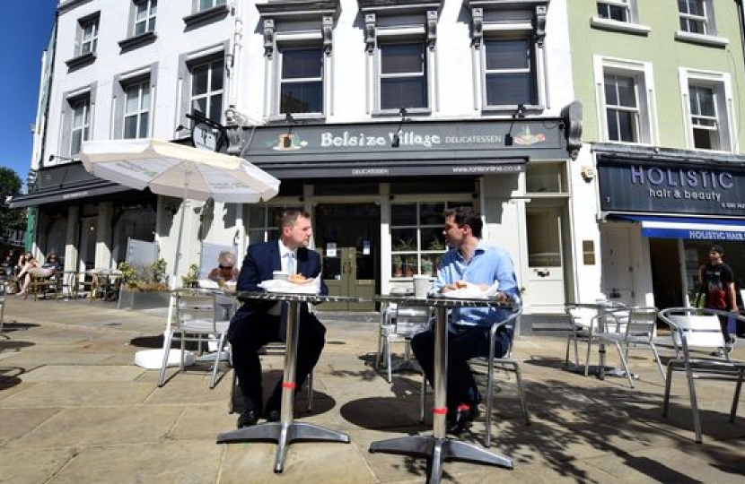 Communities secretary Robert Jenrick visits the Belsize Streatery with Cllr Oliver Cooper in July. - Credit: Polly Hancock