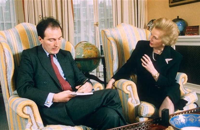 Thatcher and Lord Moore at work, interviewing her for the Telegraph in the early 1990s. Permission given by Lord Moore