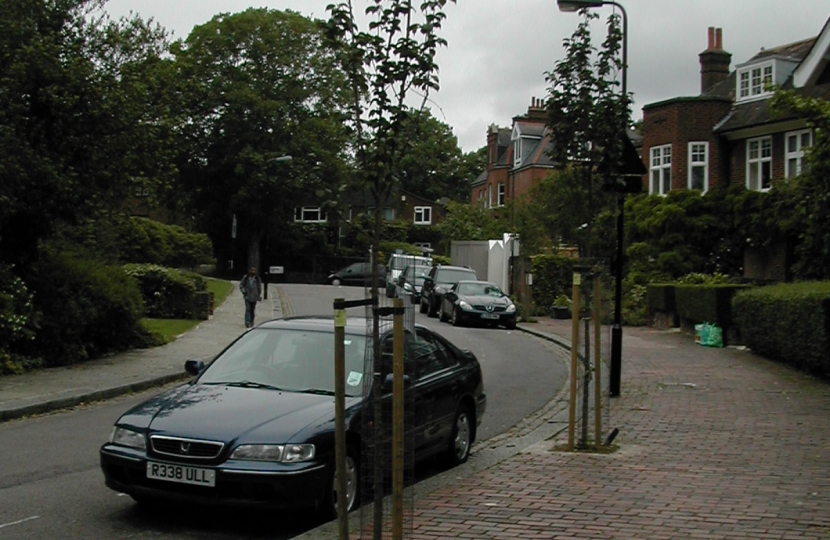 Belsize Lane with trees where bollards were