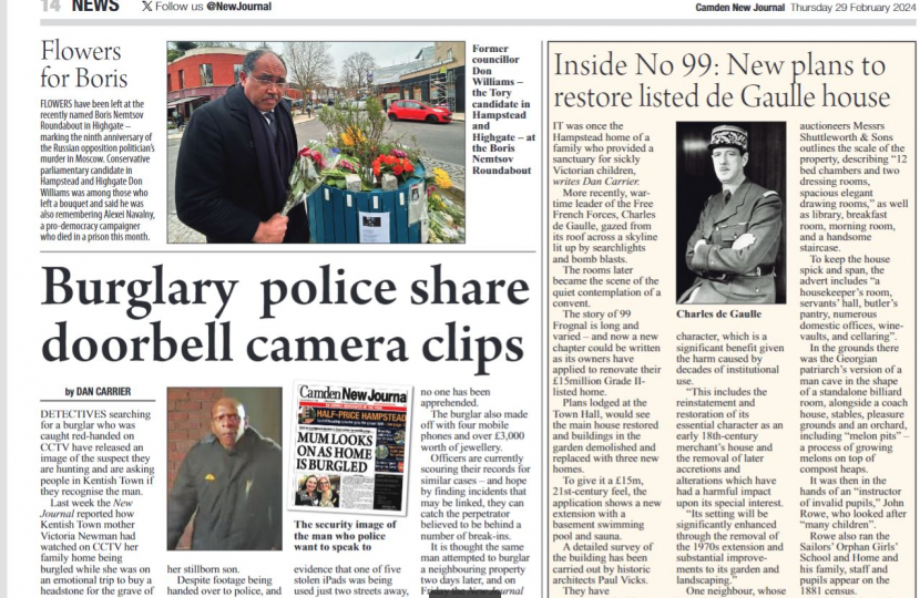 Article of Don Williams in Camden New Journal