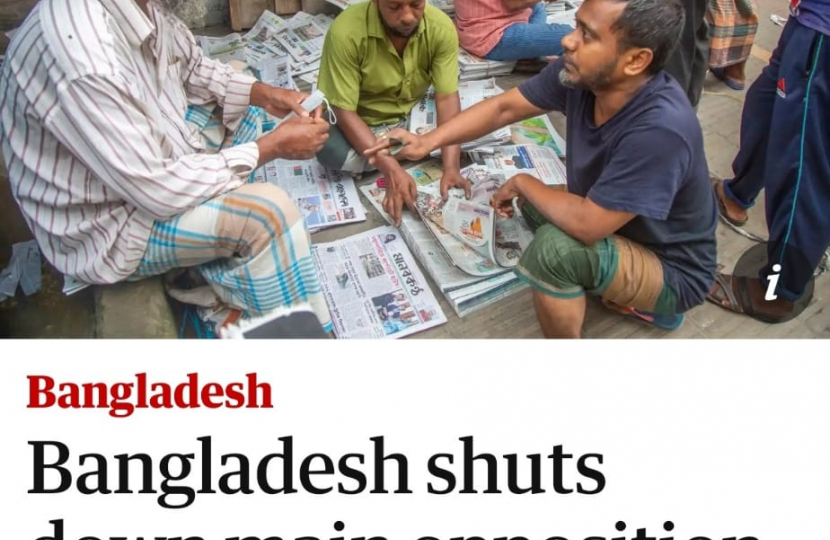 Bangladesh shuts down main opposition newspaper