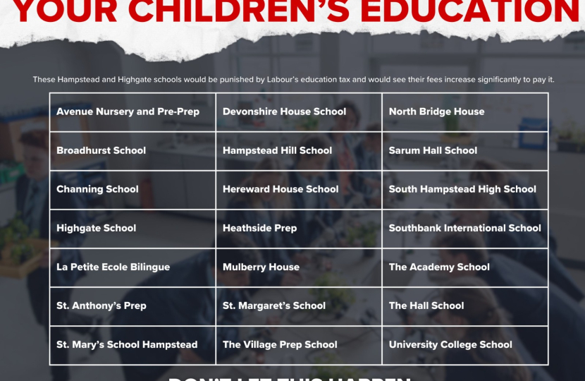 Labour plan 20% VAT hike on Independent Schools - a huge threat to economy of Hampstead and Highgate