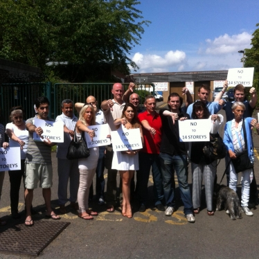 Cllr Simon Marcus leading the campaign against the tower block last summer