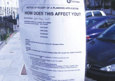 Camden planning notices on lampposts