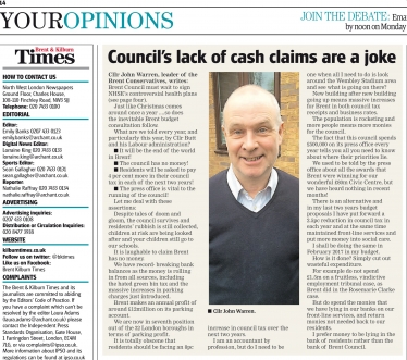 Clllr John Warren in Kilburn Times