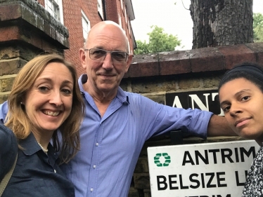 Cllr Claire-Louise Leyland, Steve Adams and Cllr Leila Roy in Antrim Road, NW3