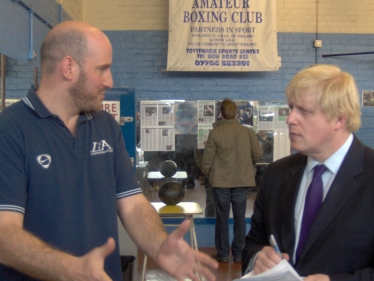 Simon showing Boris Johnson round the Boxing Academy