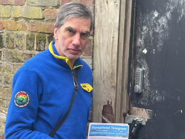 Cllr Stephen Stark surveying the site at 6 Streatley Place, New End, Hampstead