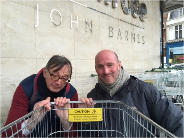 Cllr Roger Freeman and Cllr Simon Marcus rescue a stray Waitrose trolley